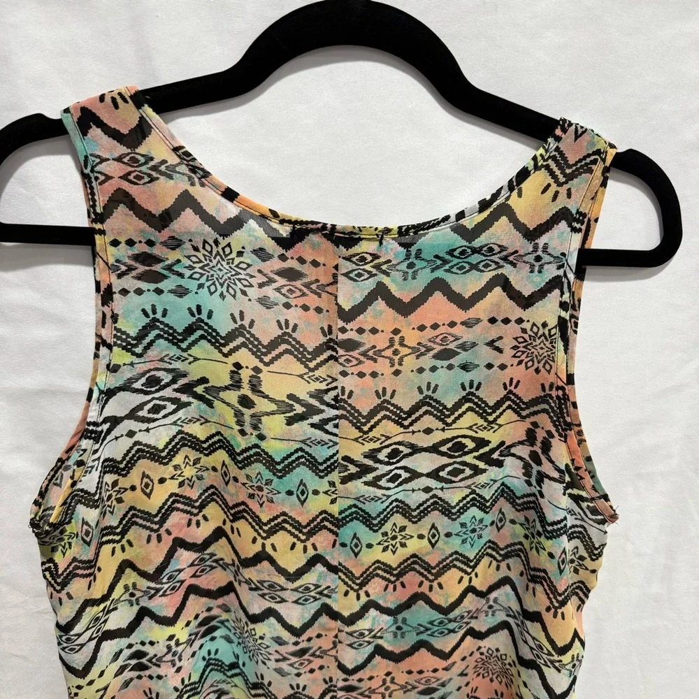Annabelle Tribal Aztec Sleeveless‎ Chiffon Top Blouse M Bold Lightweight Shirt